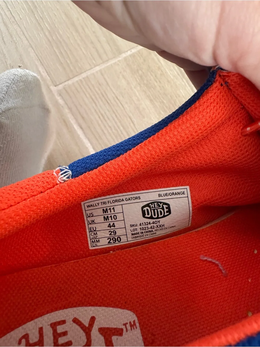 Hey Dude White & Blue Boat Shoes with Orange Accents